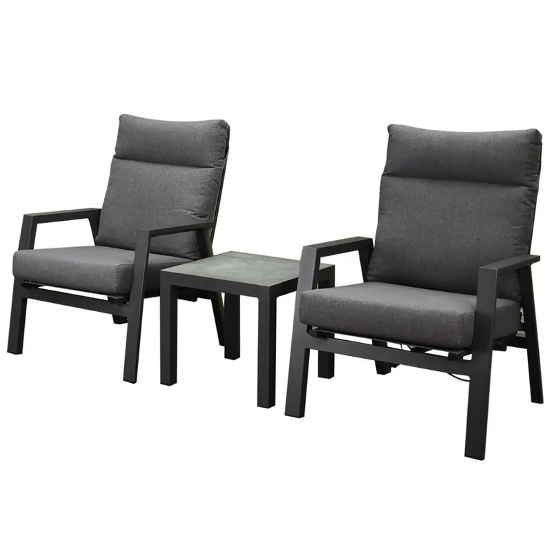 AVH-Collectie Vegas lounge balkonset 3 delig verstelbaar aluminium antraciet Finale Uitverkoop