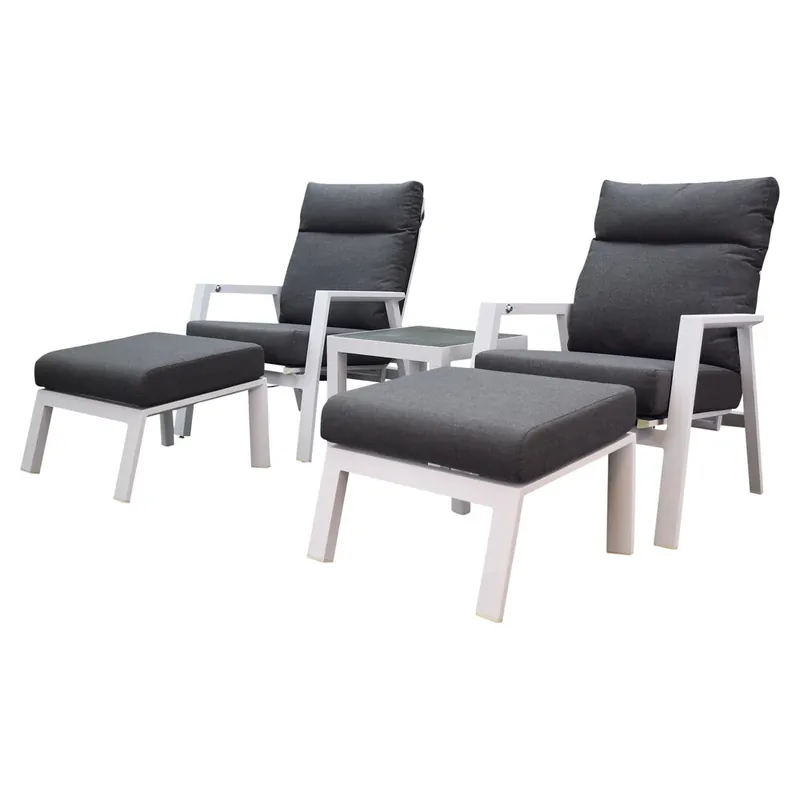 AVH-Collectie Vegas lounge balkonset 5 delig verstelbaar wit aluminium Op = Op