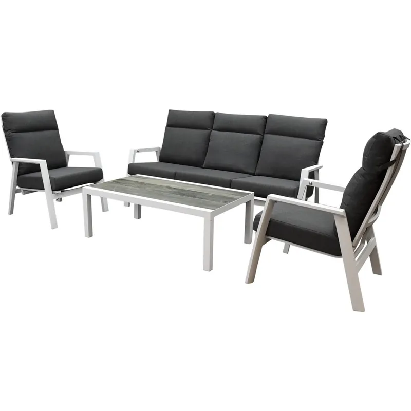 AVH-Collectie Vegas stoel bank loungeset 4 delig wit verstelbaar Gecertificeerd