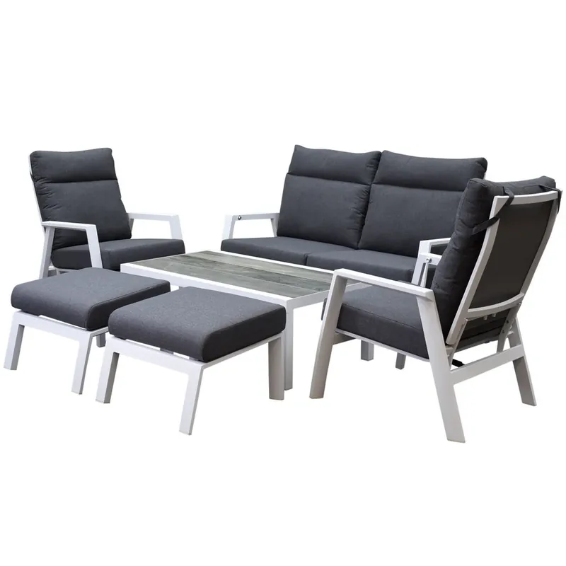 AVH-Collectie Vegas stoel bank loungeset 6 delig verstelbaar aluminium wit Op = Op
