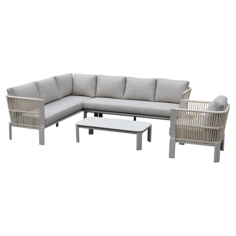 Gereduceerde Prijs AVH-Collectie Veneto hoek loungeset 4 delig aluminium latte zand rope