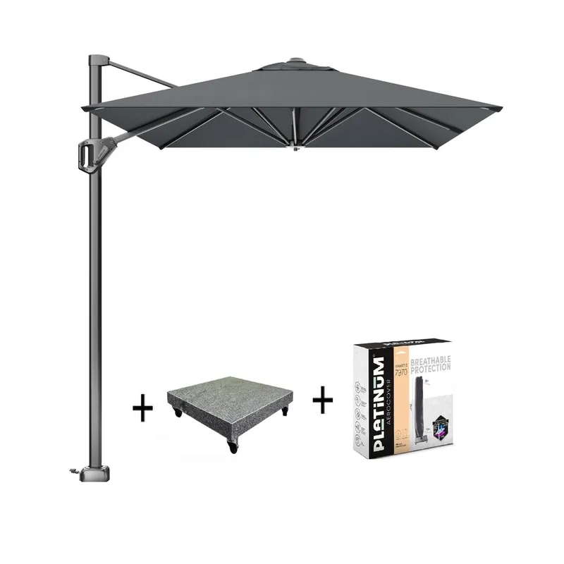 Platinum Voyager T1 zweefparasol 300x200 cm antraciet met 90KG voet en hoes Favoriet