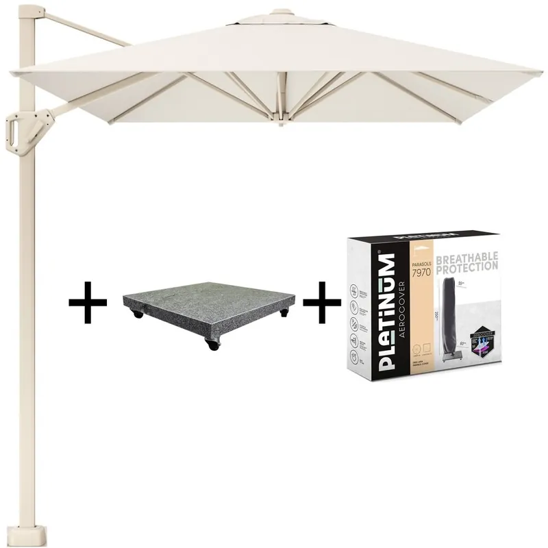 Platinum Voyager T1 zweefparasol 300x200 cm sandstone ivoor met 90kg voet en hoes Betaalbaar
