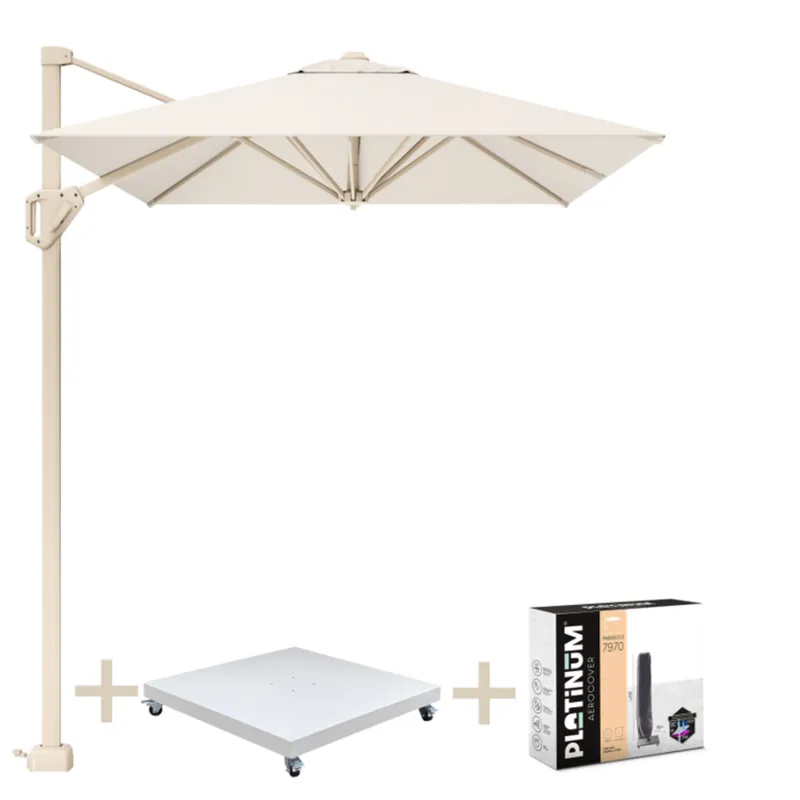 Meest Verkocht Platinum Voyager T1 zweefparasol 300x200 cm sandstone ivoor met zandkleur 90 kg voet en hoes