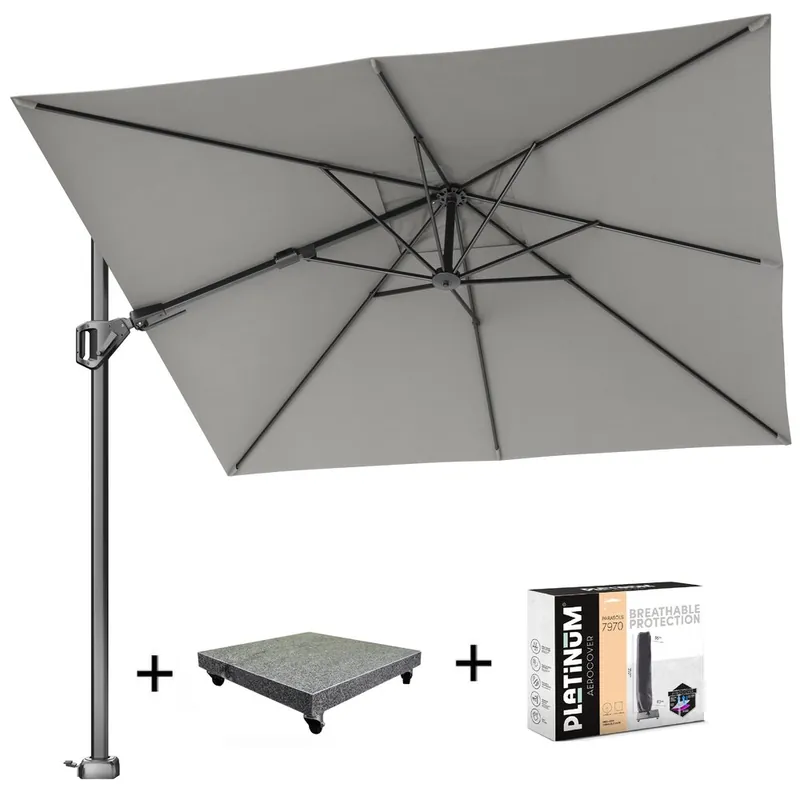 Gecertificeerd Platinum Voyager T2 zweefparasol 270x270 cm Manhattan met 90KG voet en hoes