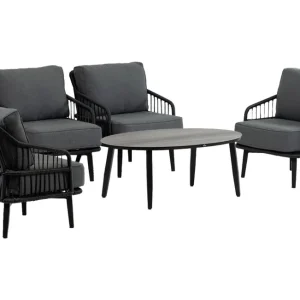 4x Loungestoel Isabel Black + Bijzettafel Mykonos 120x75cm Grey Flitsaanbieding