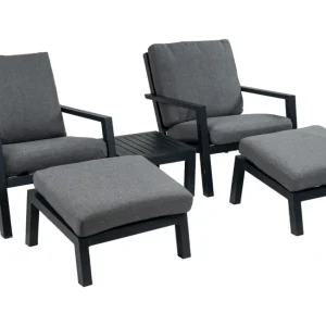 2x loungestoel Bezano Grey + 2x Voetenbank Bezano Grey + Bijzettafel 50x50cm Bezan Aanbieding