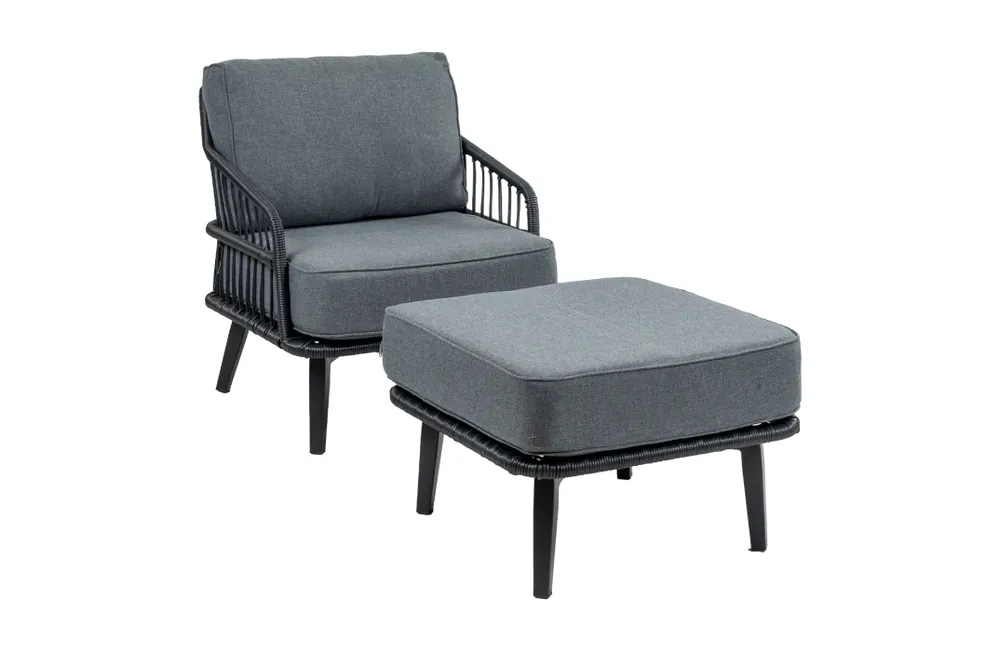 Isabel Loungestoel Black + Isabel Hocker Black Beperkt Aanbod