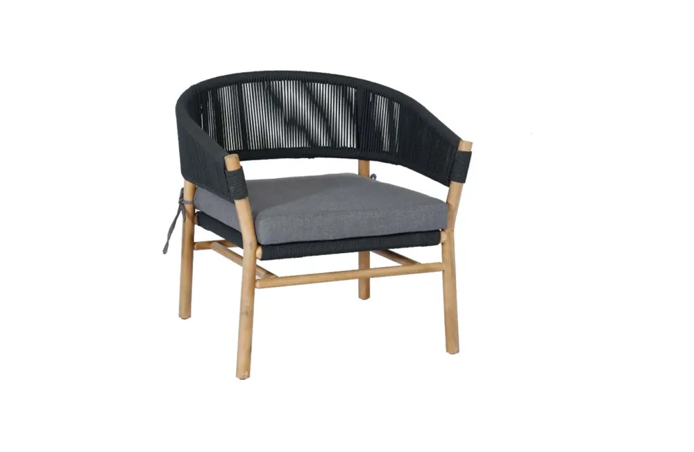 Nu Kopen Low Dining stoel Denver Teaklook & Black Aluminium & Rope