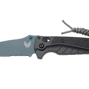 Beperkt Aanbod Benchmade Adira 18060SBT-01 Blue Titanium Cerakote CPM MagnaCut, Tempest Gray Grivory, Serrated zakmes