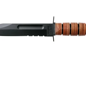 Beste Prijs KA-BAR USMC 5018 deels gekarteld, leer, kunststof foedraal