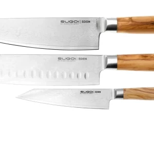 Laatste Kans Eden Sugoi Olive 3-delige messenset koksmes, santoku en universeelmes