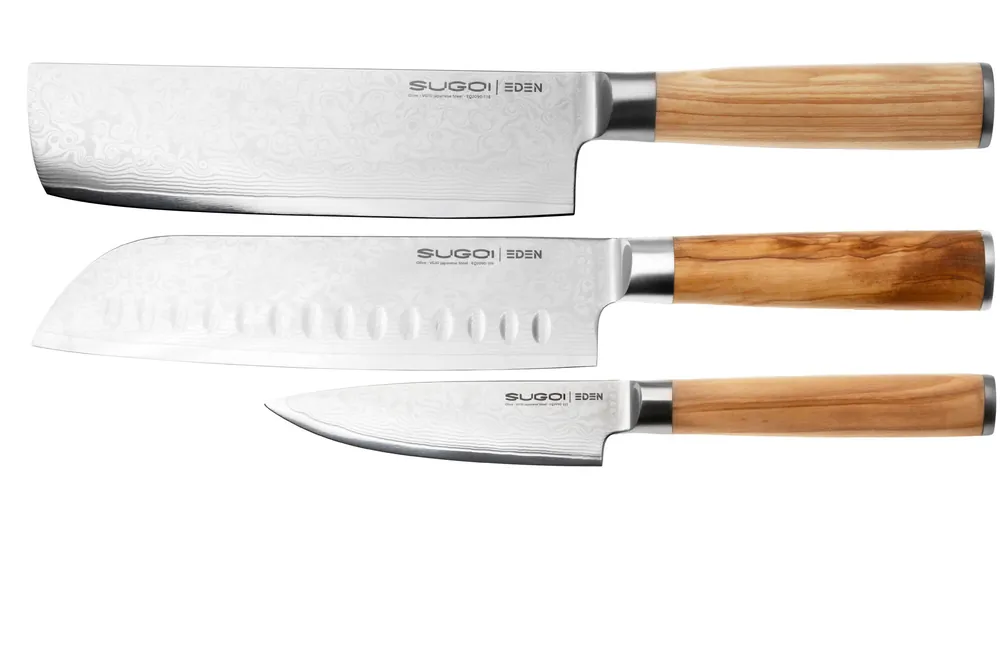 Bestel Nu Eden Sugoi Olive 3-delige messenset santoku, nakiri en officemes