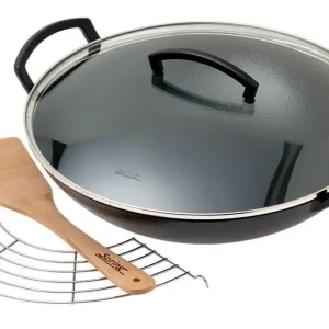 Beperkt Aanbod Spring wokpan gietijzer met glazen deksel, 35 cm