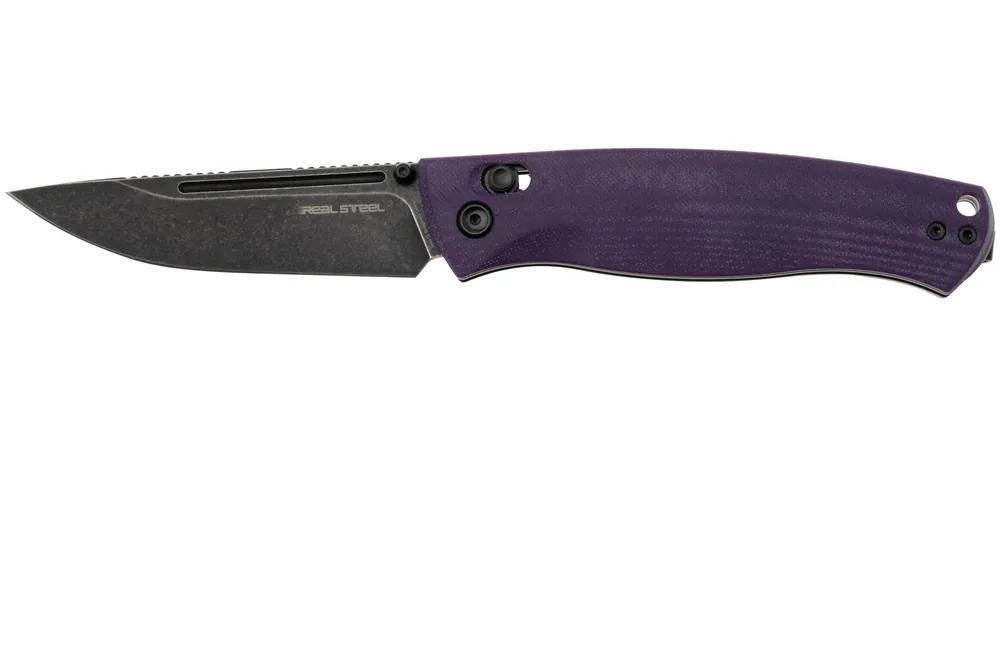 Uitverkoop Real Steel Pathfinder FFG 7851PB Blackwashed 14C28N, Purple G10, zakmes, Ivan D. Braginets design
