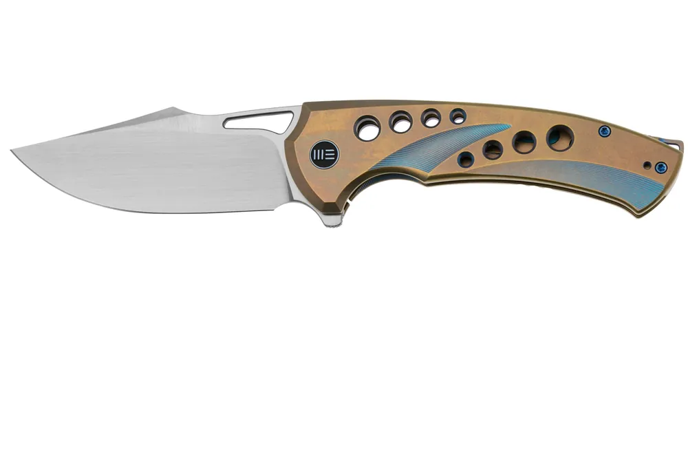 Korting WE Knife Swiftfin WE23051-4 Hand Rubbed Satin CPM 20CV, Golden Blue Titanium, Blue Holes zakmes
