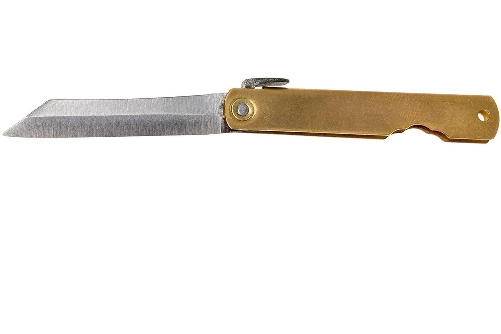 Exclusieve Aanbieding Higonokami zakmes 7 cm HIGO09, Blue paper steel, messing