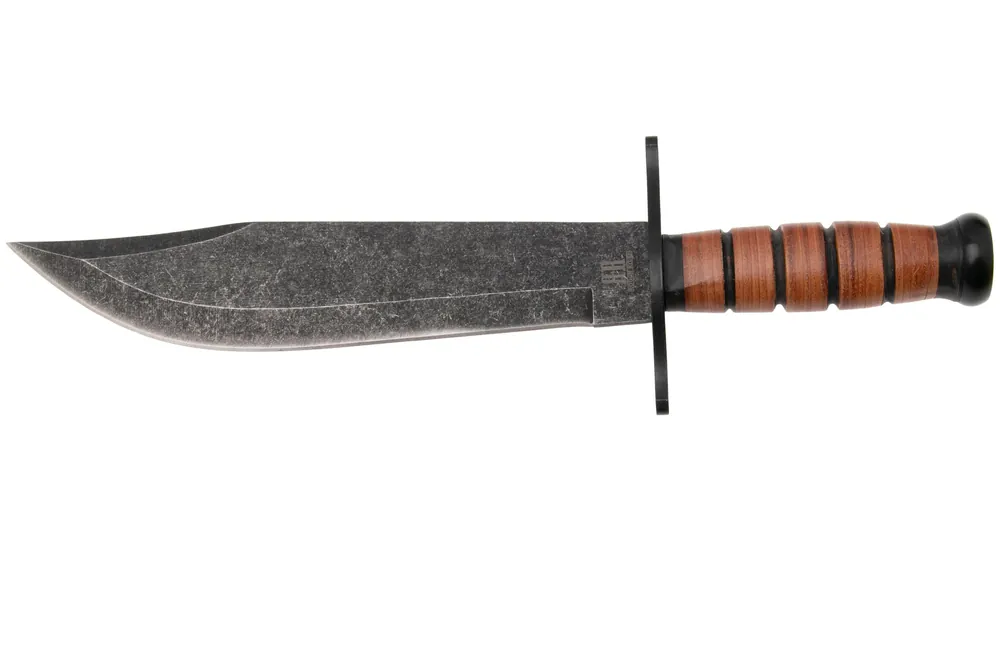 Rough Ryder Combat Bowie RR2586, Blackwashed Stainless, Stacked Leather, vaststaand mes Exclusieve Aanbieding