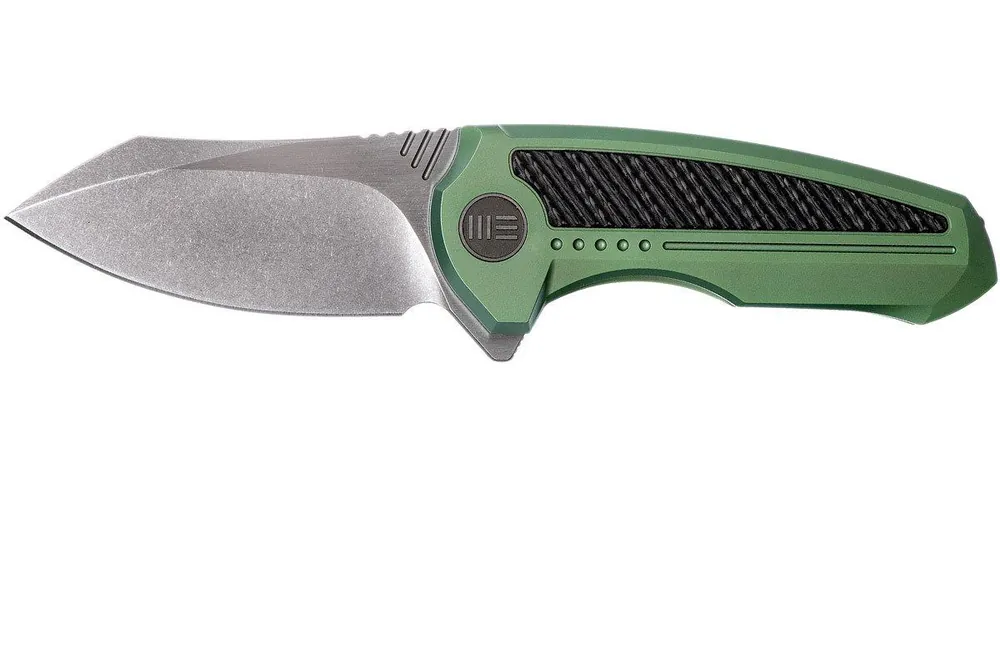 Populair WE Knife 717F Valiant Green Ti, Carbonfiber, Stonewashed blade, zakmes