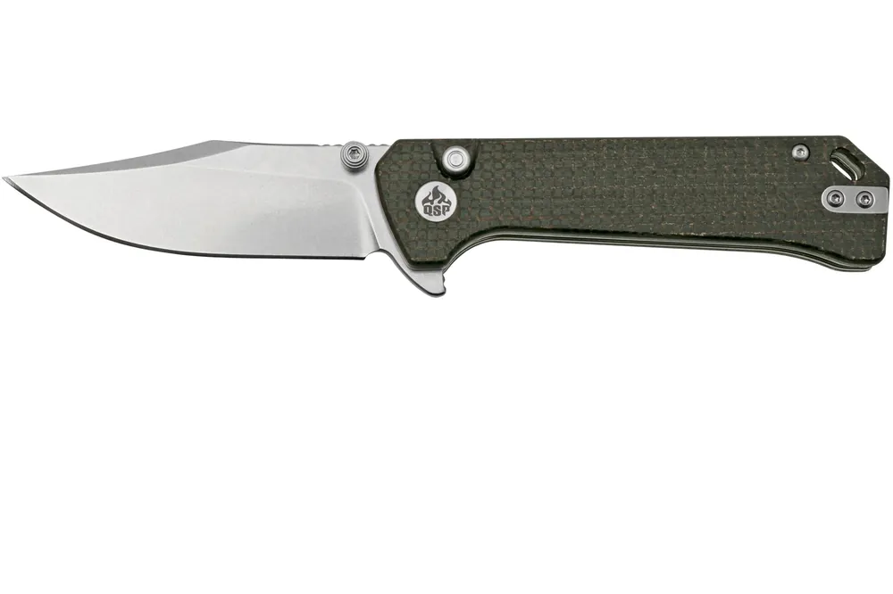 QSP Grebe QS147-A1, 14C28N Clippoint donkerbruin Micarta, zakmes Actieprijs