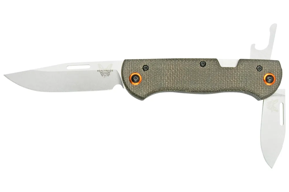 Direct Verzonden Benchmade Weekender 317-1 Green Canvas Micarta, Slipjoint zakmes