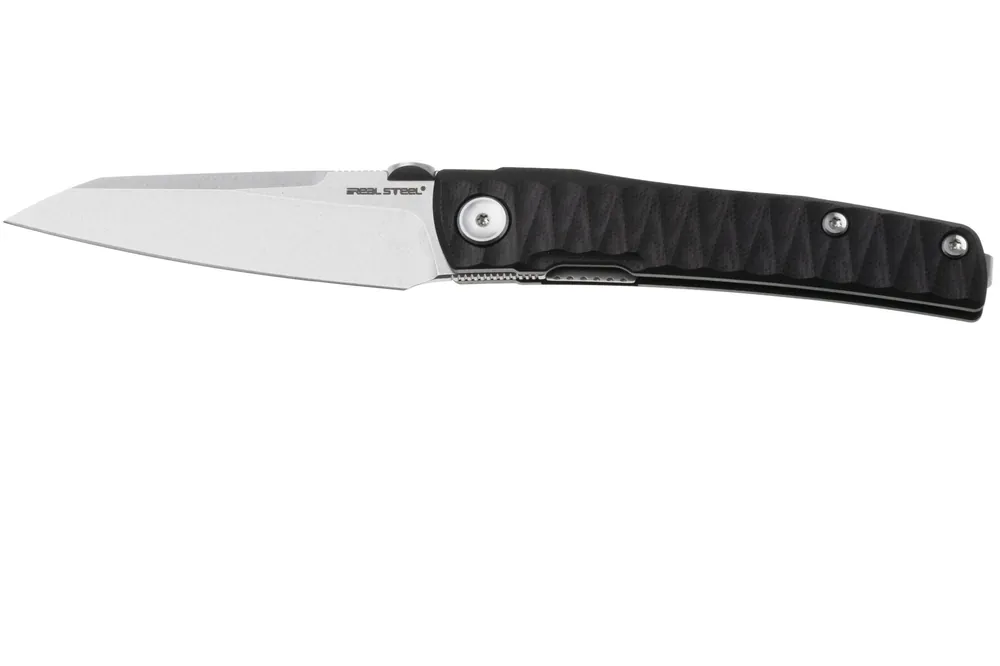 Premium Real Steel Destra 7222B, Stonewashed Nitro-V, Grooved Black G10 zakmes, Poltergeist design