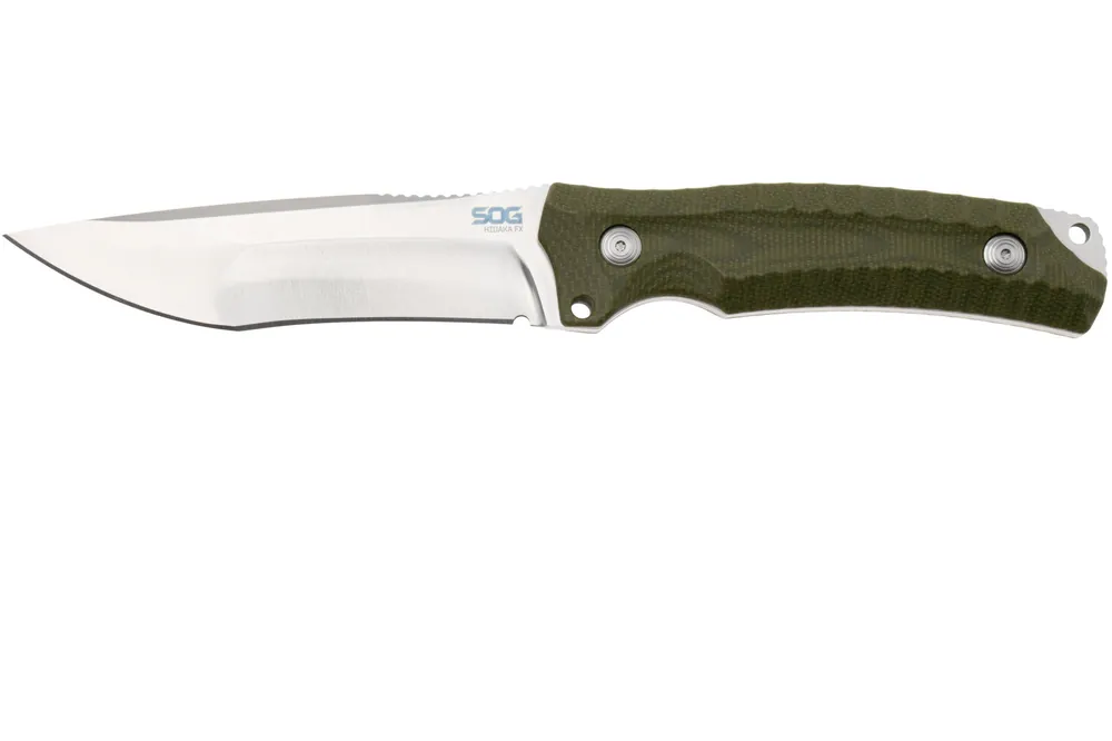 SOG Hidaka FX 17-27-01-57 Satin CPM 3V, Green Micarta vaststaand mes, Kiku Matsuda design Express Levering